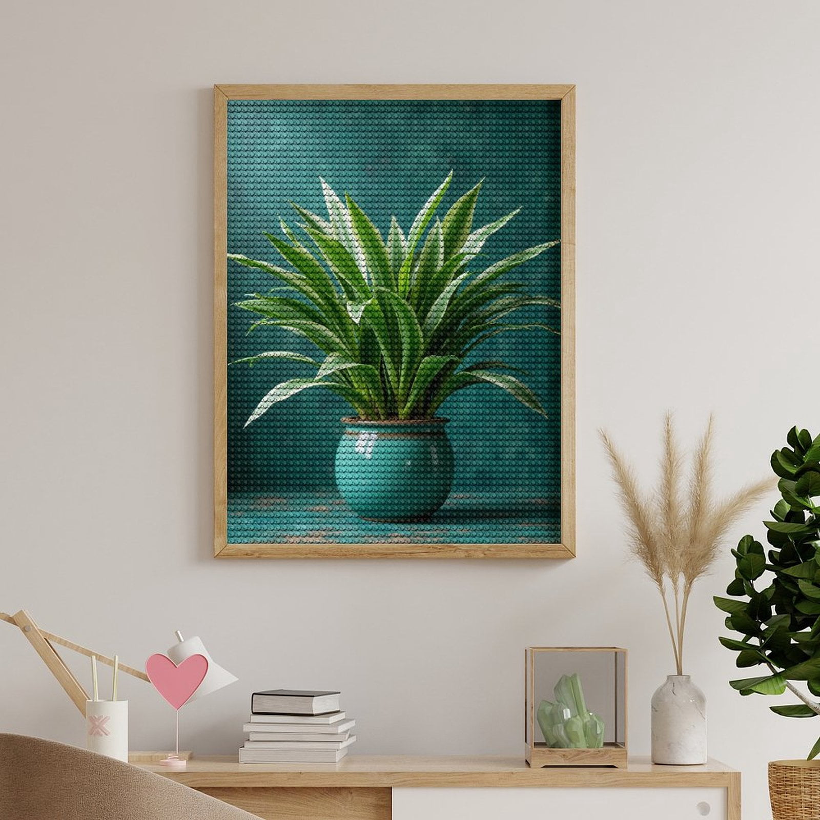 Diamond Art Kits for Adults, Green Plant Ceramic Pot Display 5D Diamond Painting Kits for Adults Beginners, DIY Full Drill Diamond Painting, Gem Art and Crafts 12x16