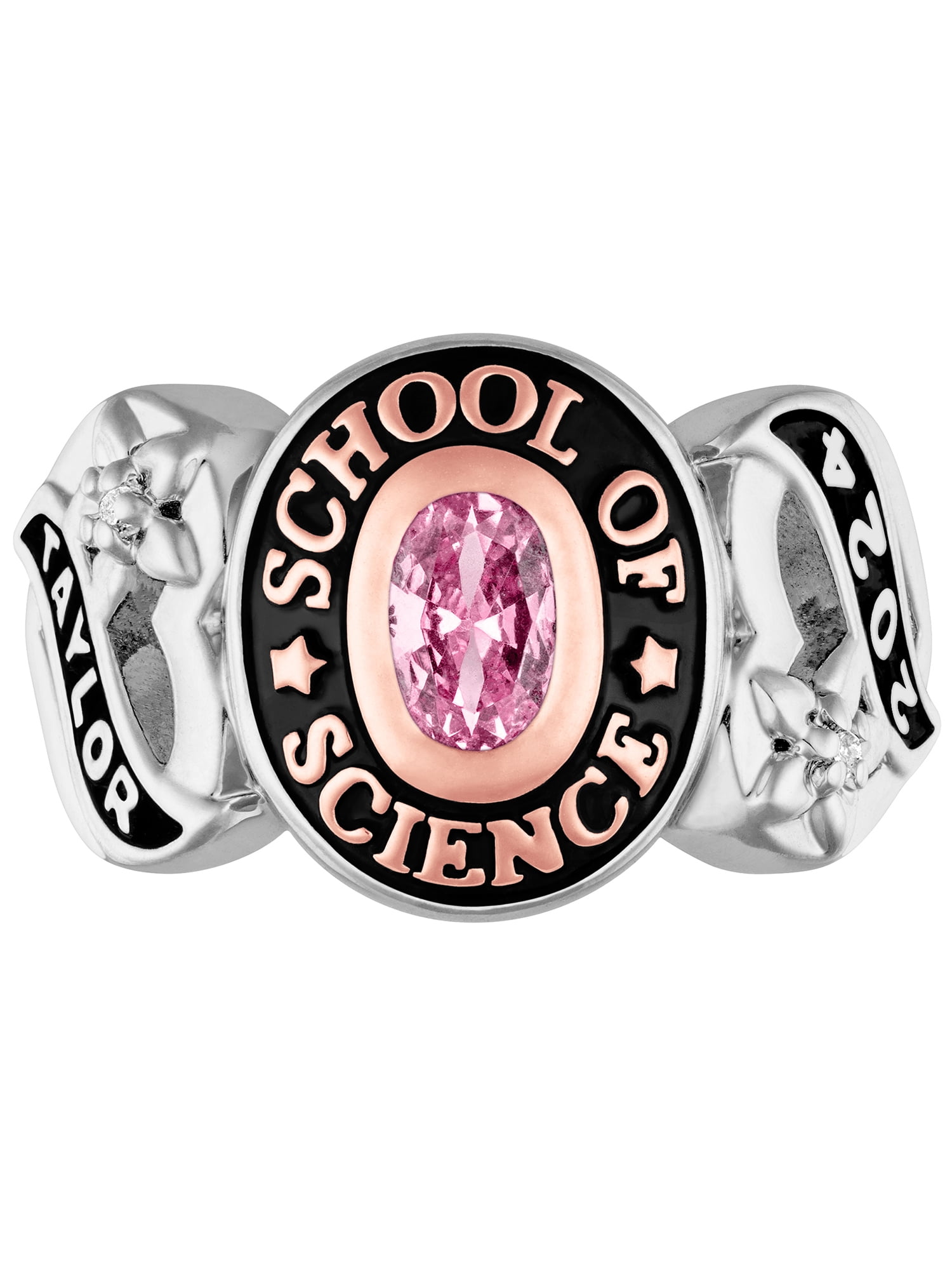 Order Now for 2025 Graduation, Freestyle Women's Sterling Silver and 14K Rose Gold Plated Sweetheart Birthstone Class Ring, Personalized, High School or College Graduation