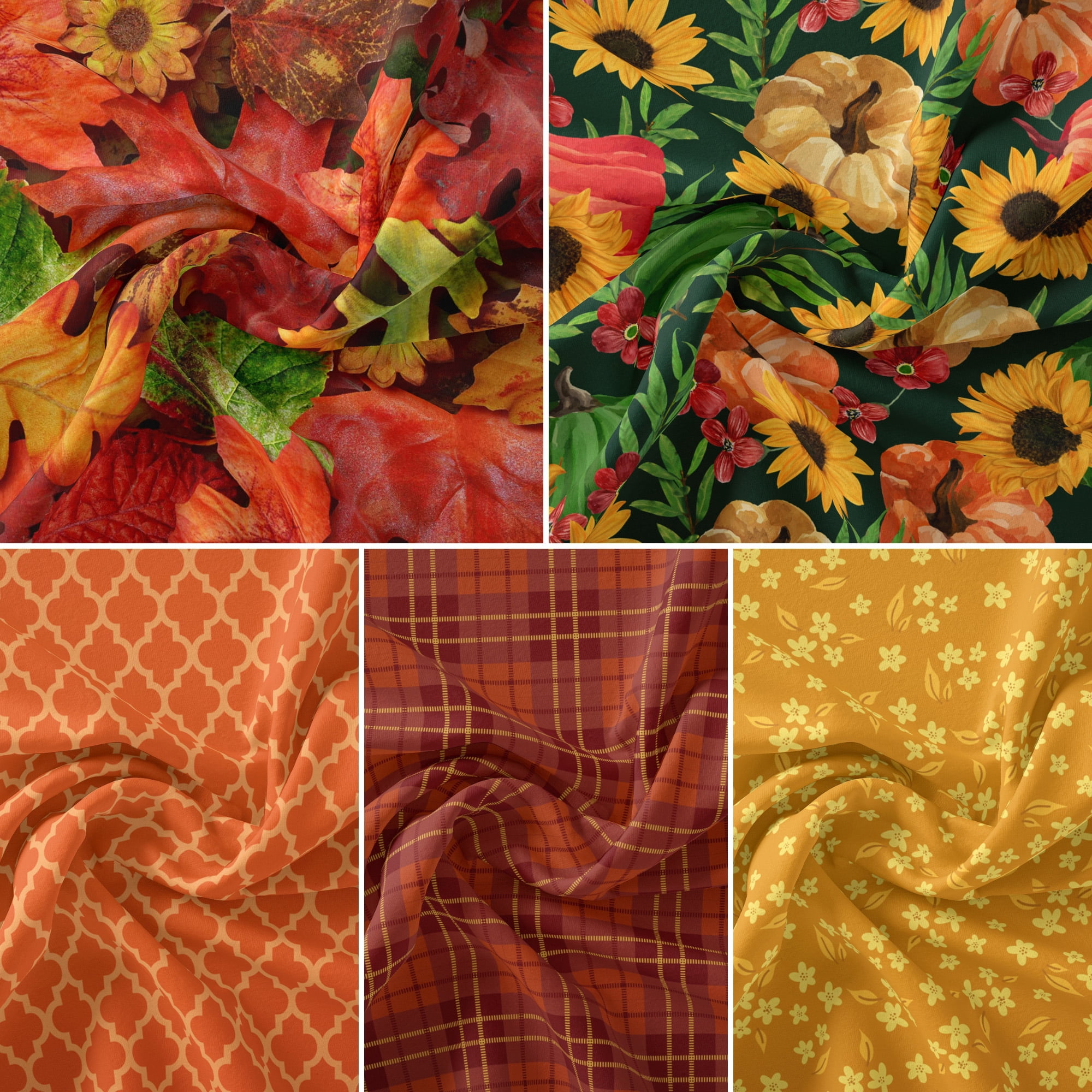David Textiles 18" x 21" 100% Cotton Harvest, Multi-color, for Quilting & Sewing, 5 Pieces