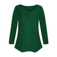 thumbnail image 4 of Womens Long Sleeve Tops Spring Fall Fashion Shirred V Neck Button Blouses Loose Fit Solid Casual Shirts Going Out Tees Shirt Tunic Top Green, 4 of 4