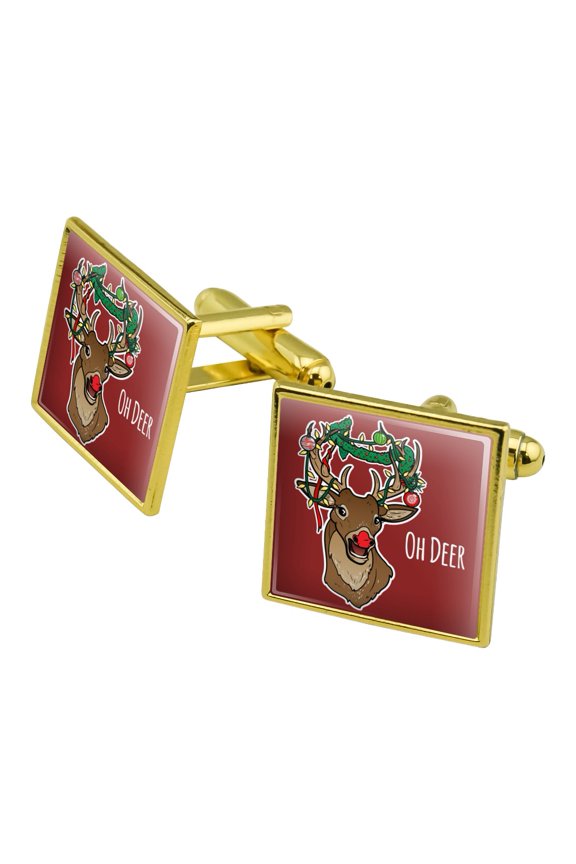 Oh Deer Dear Christmas Holidays Funny Square Cufflink Set - Silver or Gold
