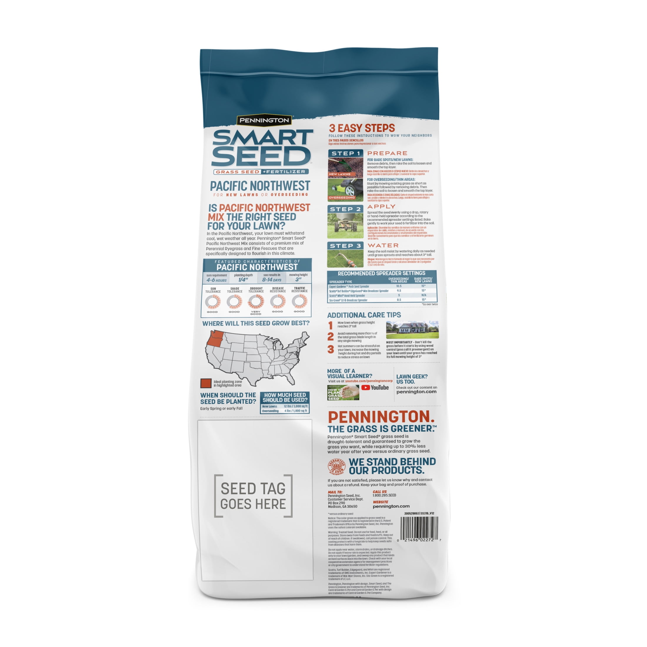 Pennington Smart Seed Pacific Northwest Grass Seed Mix, for Sun to Partial Shade, 7 lb. New Bag