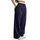 thumbnail image 3 of Pantalones Anchos y Holgados para Mujer, Estilo Palazzo Harén, Informales, A Rayas, con Cintura Elástica y Bolsillos Azul L, 3 of 7