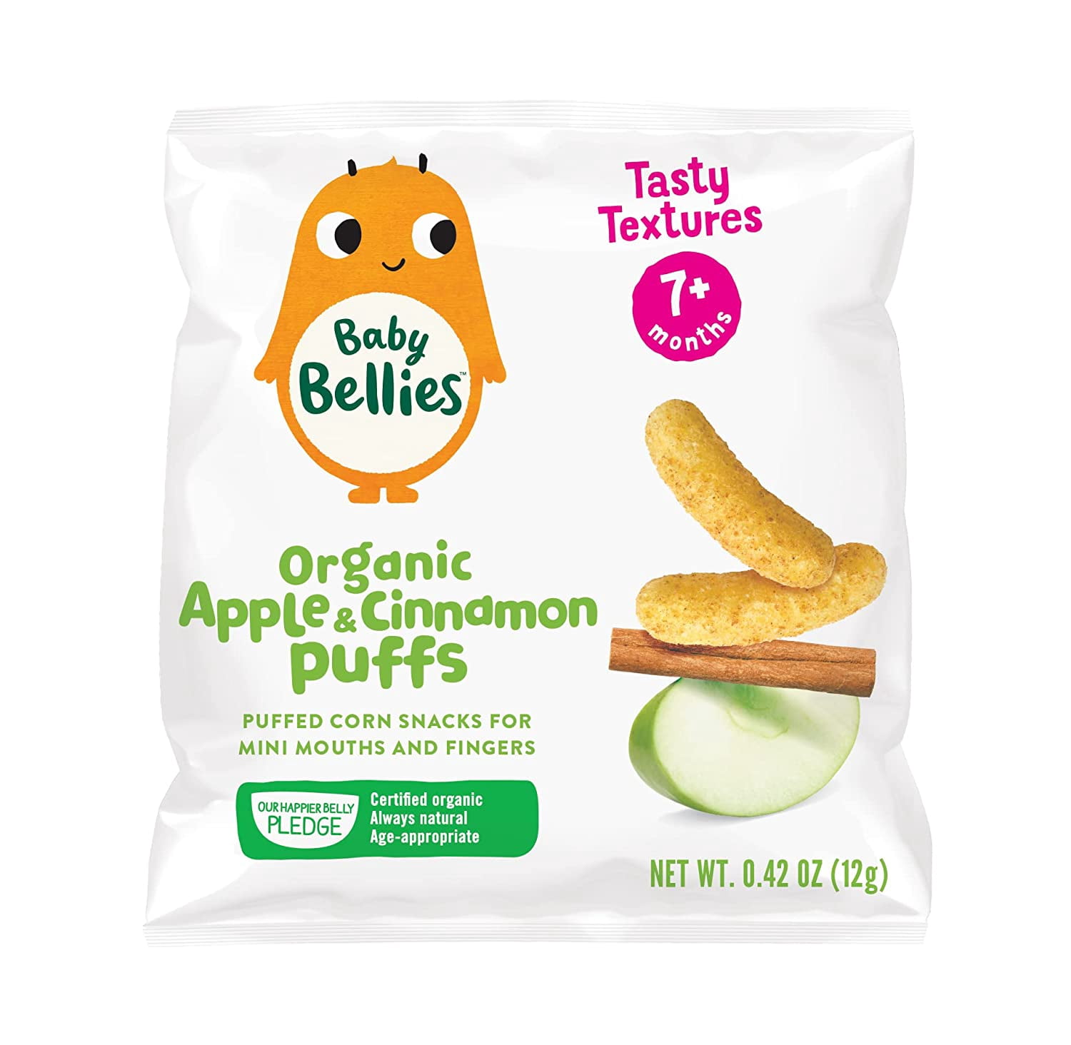 Little Bellies Organic Puffs Baby Snack, Apple & Cinnamon, Pack of 6 Individual Snack Packs, 0.42 Ounce (Pack of 6)