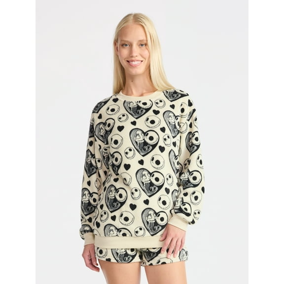Nightmare Before Christmas Women’s Graphic Print Crewneck Sweatshirt with Long Sleeves, Sizes XXS-XXL