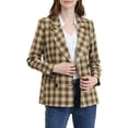 thumbnail image 6 of INSPIRE CHIC Women's Jacket Notched Lapel Double Breasted Padded Shoulder Blazer XS White Brown, 6 of 9