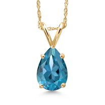 Gem Stone King 10K Yellow Gold London Blue Topaz Pendant Necklace for Women | 1.42 Cttw | Gemstone November Birthstone | Pear Shape 8X6MM | With 18 inch Chain