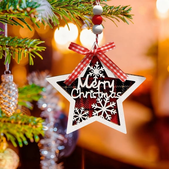 Christmas Tree Ornament with Bow Farmhouse Country Christmas Decorations Red Buffalo Plaid Hanging Ornament for Xmas Holiday Family Office Party Gifts Decor