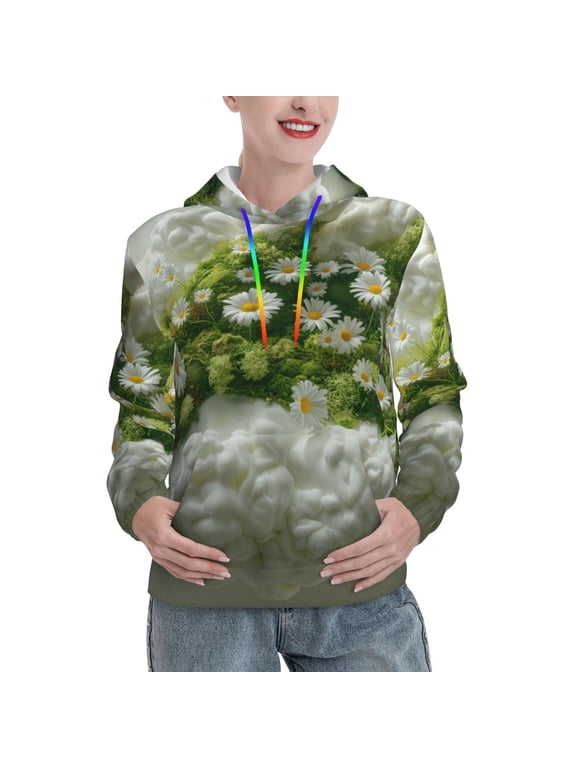 Nature Hand Daisies Art Pattern Hoodies for Women Sweatshirts Long Sleeve Sweatshirts Pullover Outfits with Pocket-Small