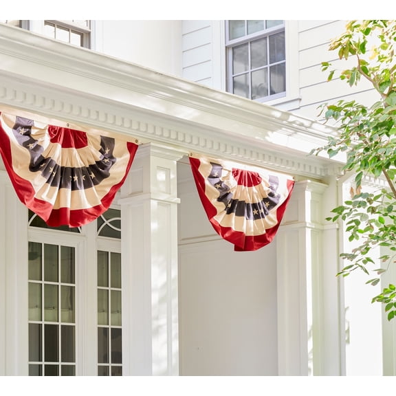 Heritage American Flag Bunting Banner - Patriotic Pleated Fan Flag for 4th of July & 250th Independence Day Decorations, Red White Blue Stars Bunting with Grommets for Porch, Yard, Home Decor