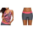 thumbnail image 1 of Womens Printed Strappy Racerback Tankini Swim Top with Color Block Waistband Swim Board Shorts XXX-Large, 1 of 8