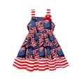thumbnail image 3 of Girls Independence Day Dress Square Neck Bow Shoulder A-Line Flowy 4th of July Outfit for 2-3 Years, Flag, 3 of 10