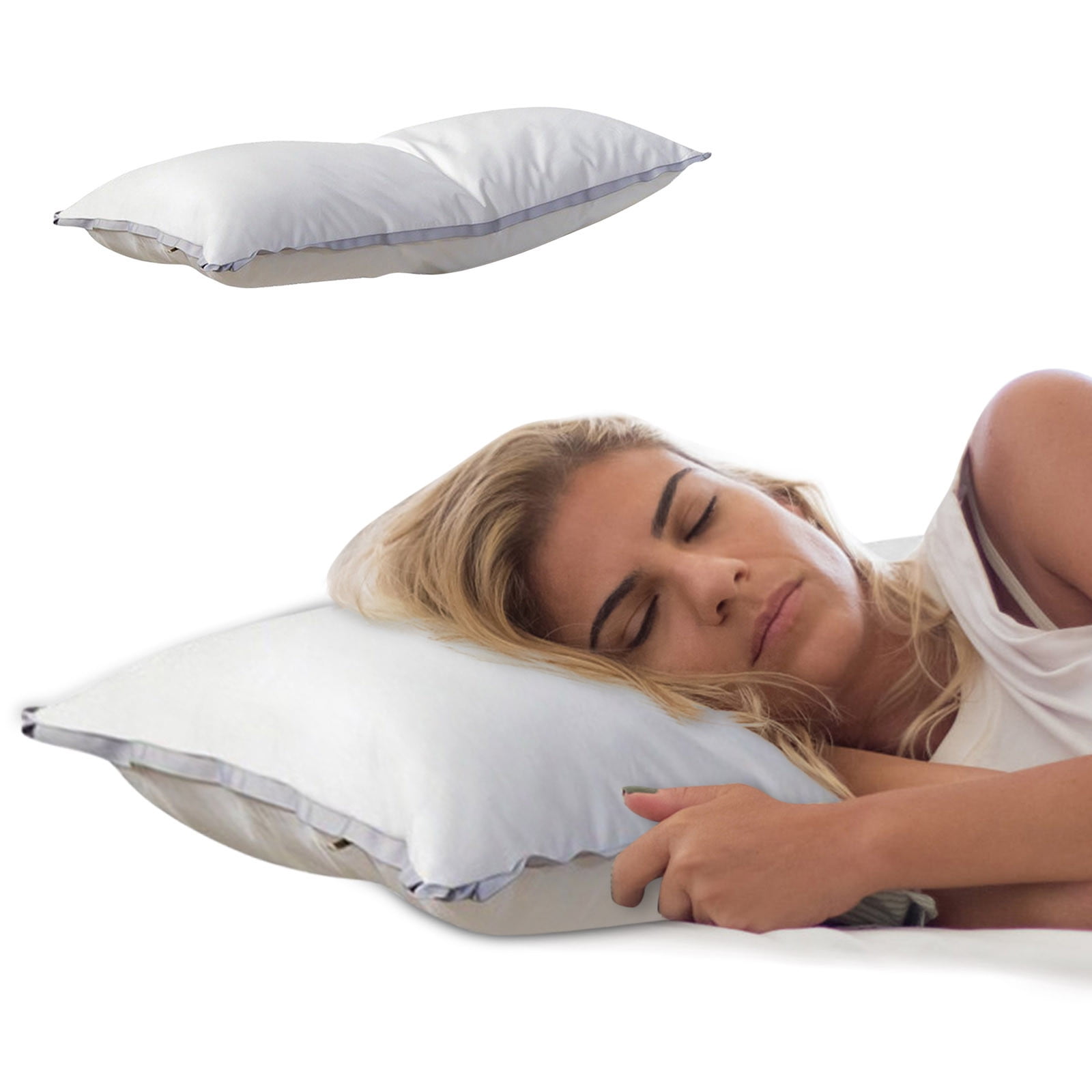 Extra Flat Soft Thin Pillows Queen Size, Bed Pillow with Full Cotton Filling for Side Back Stomach Sleepers, 20x30 Inches, White
