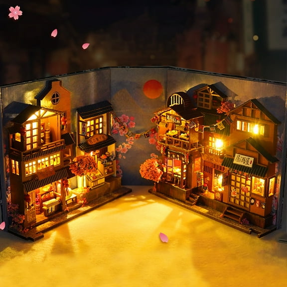 Xiyztok DIY Book Nook Kit 3D Wooden Puzzle, Bookshelf Insert Decor with LED DIY Bookend Diorama Miniature Kit for Kids Boys and Girls