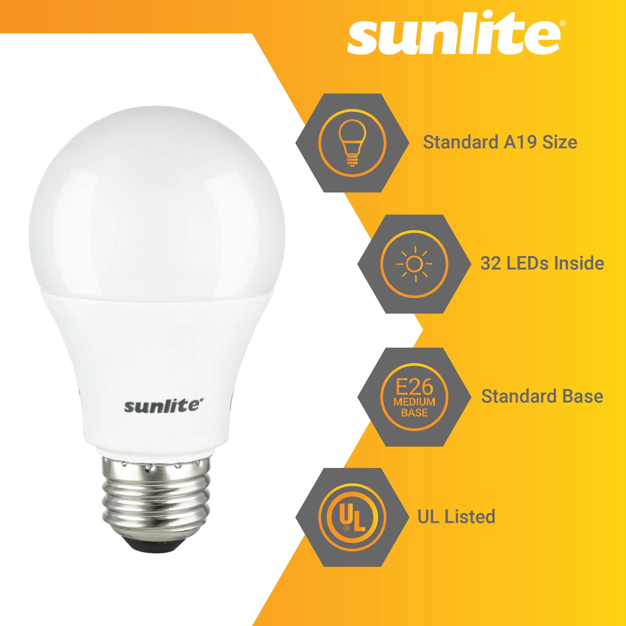 Sunlite LED A19 Light Bulbs, 14 Watts (100W Equivalent), Medium Base (E26), Non-Dimmable, Frost, UL Listed, 5000K Daylight, 6-Pack
