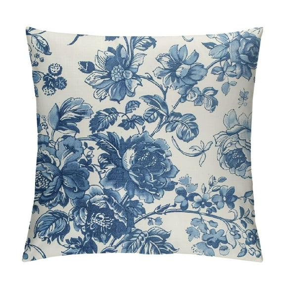 JRXY Blue Floral Pillow Covers Vintage Flower Blue White Decorative Throw Pillow Covers Chinoiserie Pillowcases Square Cushion Covers For Couch Bed Sofa Chair Car Decor White