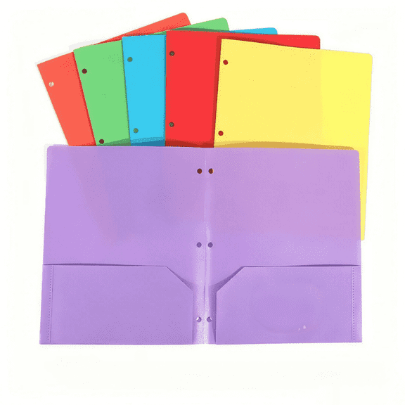6 Pack Plastic Folders with Pockets and Prongs, Heavy Duty 2-Pocket File Folder, Fits Letter Size Paper,for School Home and Office