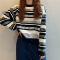 thumbnail image 3 of Suéter de rayas rojas para mujer, parte superior de Navidad y Año Nuevo, combina con todo, moda juvenil, animado, otoño e invierno, grueso, cálido, suelto, cuello redondo generoso, 3 of 4