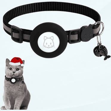 Airtag Cat Collar, Air tag Cat Collar with Bell and Safety Buckle in 3/8" Width, Reflective Collar with Waterproof Airtag Holder Compatible with Apple Airtag for Cat Dog Kitten Puppy (Black)
