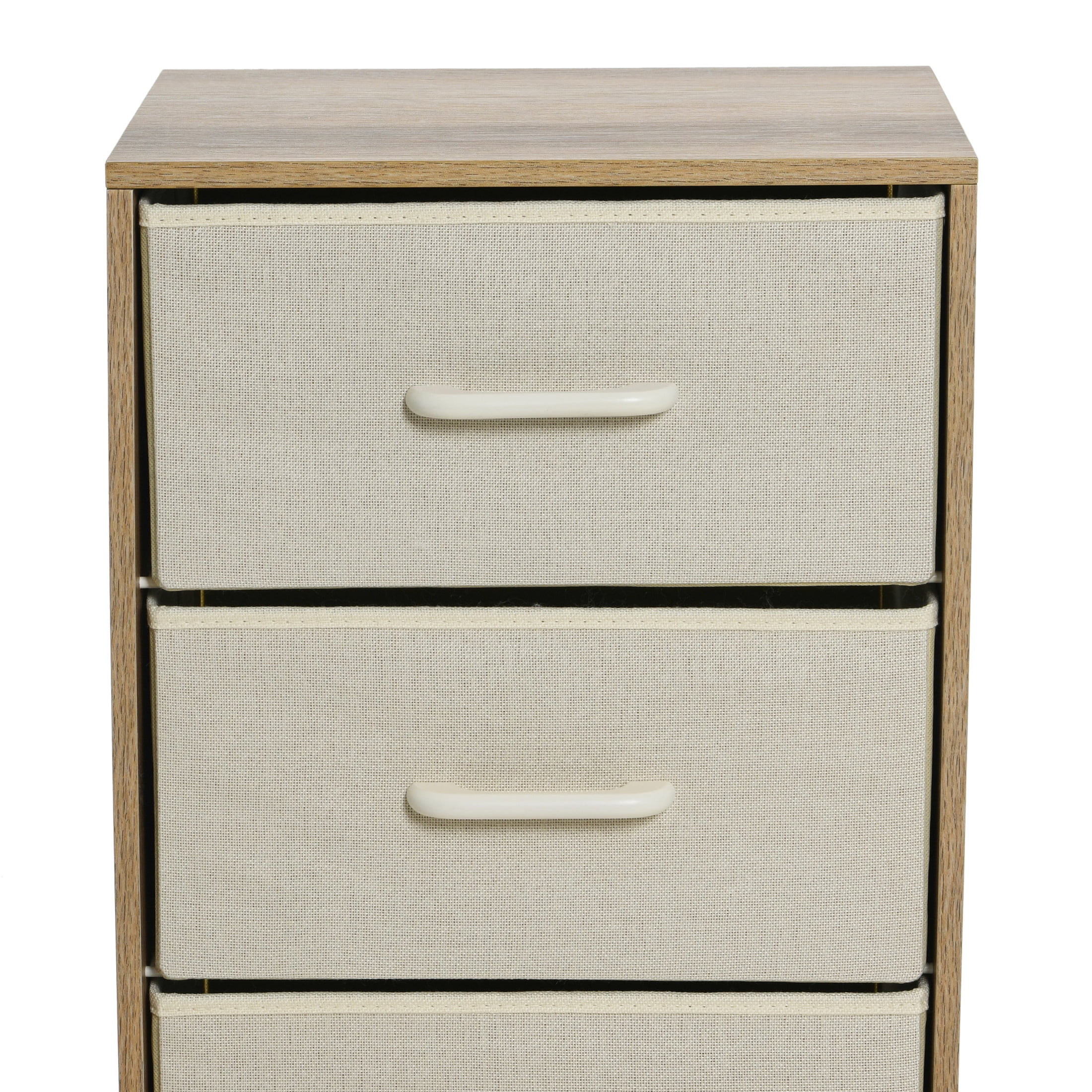 Household Essentials Dresser Nightstand Chest of Drawers Coastal Oak Rustic Wood Grain with 3 Beige Strorage Drawers