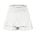 thumbnail image 5 of Dezsed Flowy Shorts for Women Summer Elastic Waist Shorts Casual Boho Beach Shorts Ruffle Mini Skirts Running Tennis Shorts White XL, 5 of 6