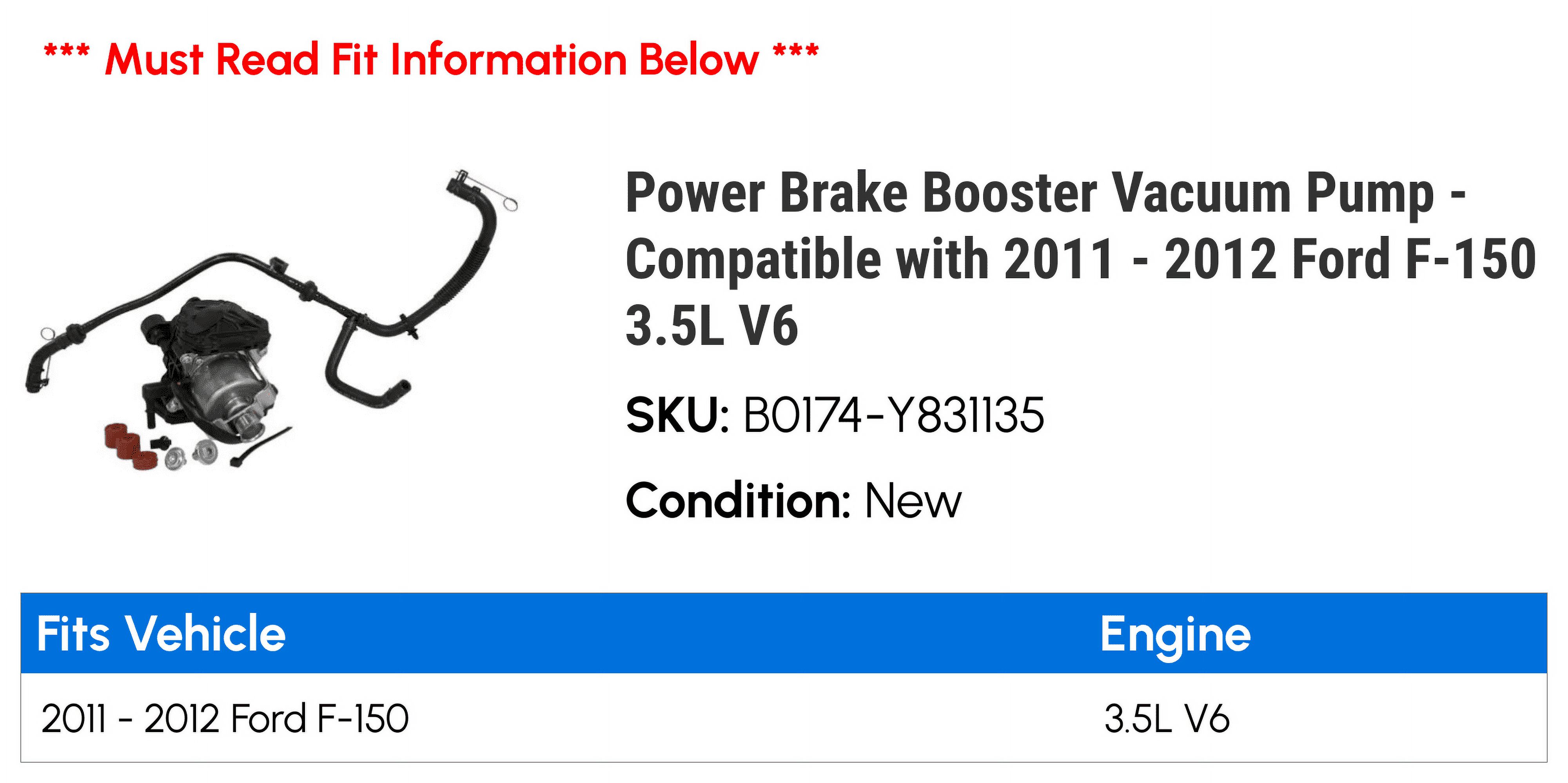 Power Brake Booster Vacuum Pump - Compatible with 2011 - 2012 Ford F-150 3.5L V6