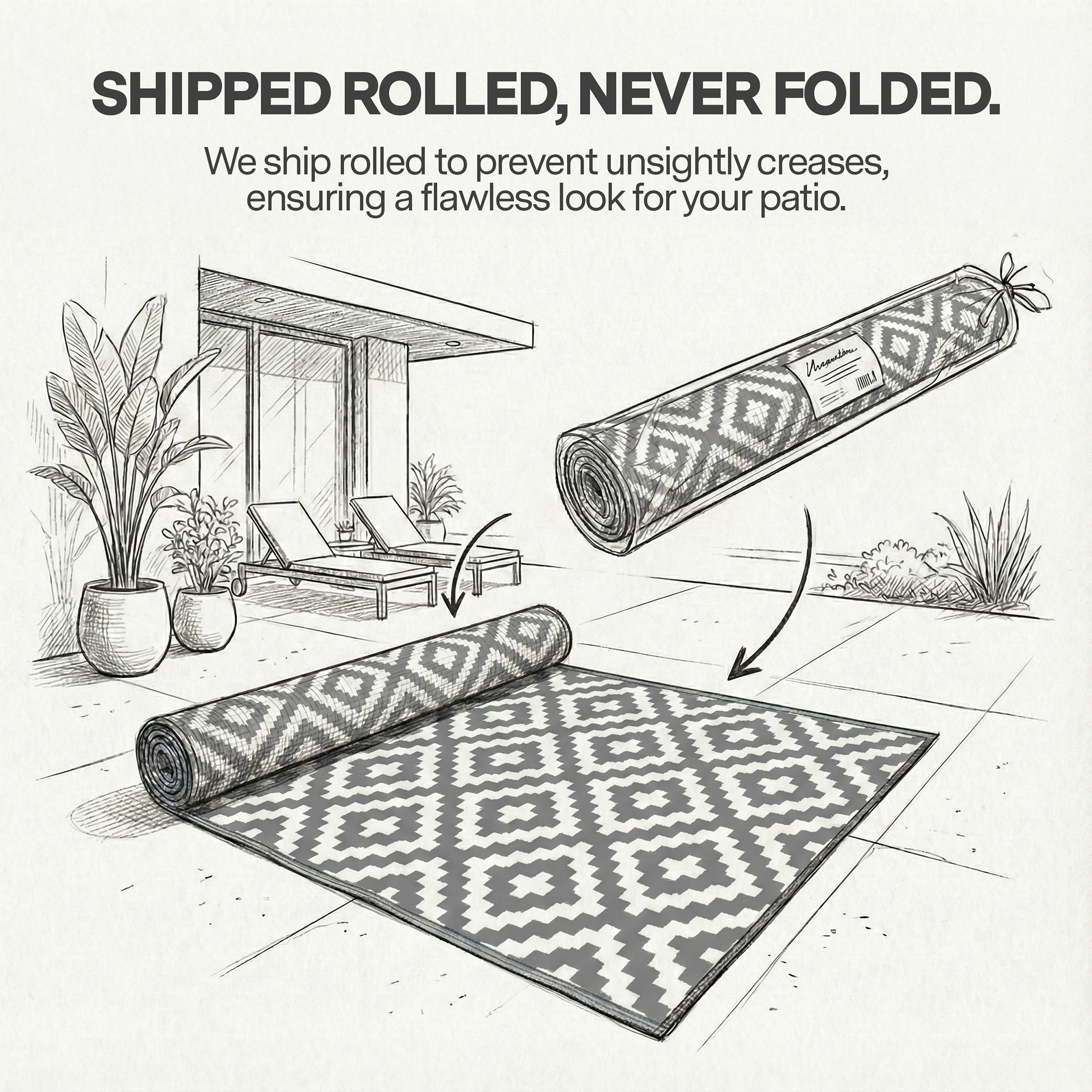 FH Home Outdoor Rug - Waterproof, Fade Resistant, Crease-Free - Premium Recycled Plastic - Geometric - Porch, Deck, Balcony, Mudroom, Laundry Room, Patio - Aztec - Gray & White - 3 x 5 ft