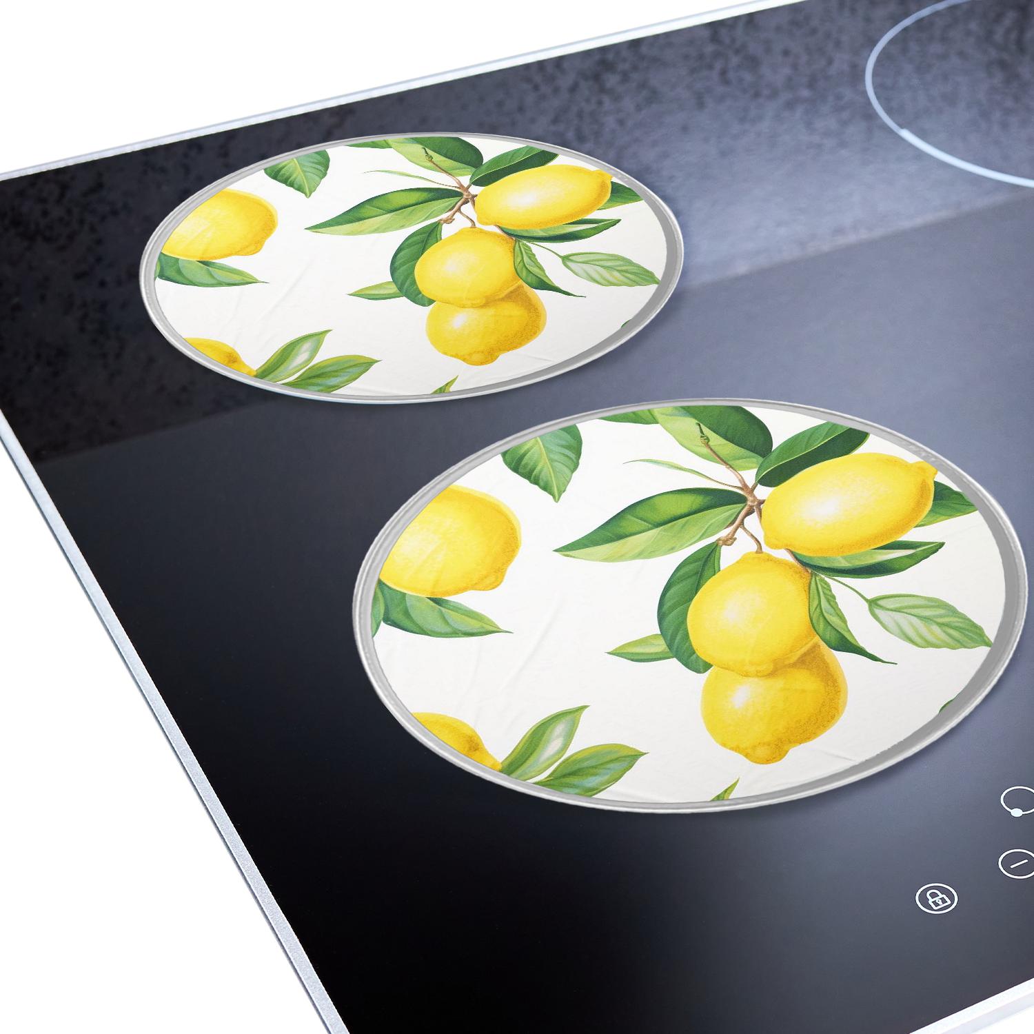 Round Stove Burner Covers 4 Pcs Metal Electric Stove Burner Covers 8Inch And 10Inch ,Fresh Yellow Lemon White art