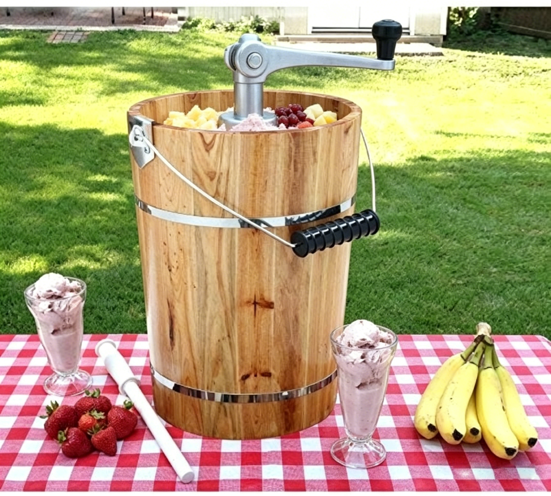Wjsp Ice Cream Maker 6 Quart Brown Pine Wood Bucket Hand Crank Electric Dual Mode for Home