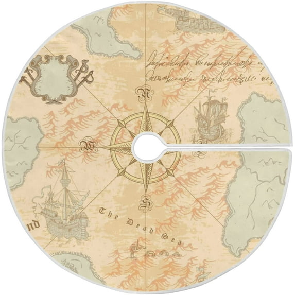 FMSHPON Ancient Map Compass Ship Xmas Christmas Tree Skirt Stand Mat for Holiday Party Decoration Indoor Outdoor 36 inches