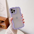 thumbnail image 2 of Compatible with iPhone 13 Pro Max Clear Case,Cute Curly Wave Frame Shape Case with Camera Stand, Camera Lens Protection TPU PC Shockproof Phone Case for Women Girls-Purple, 2 of 12