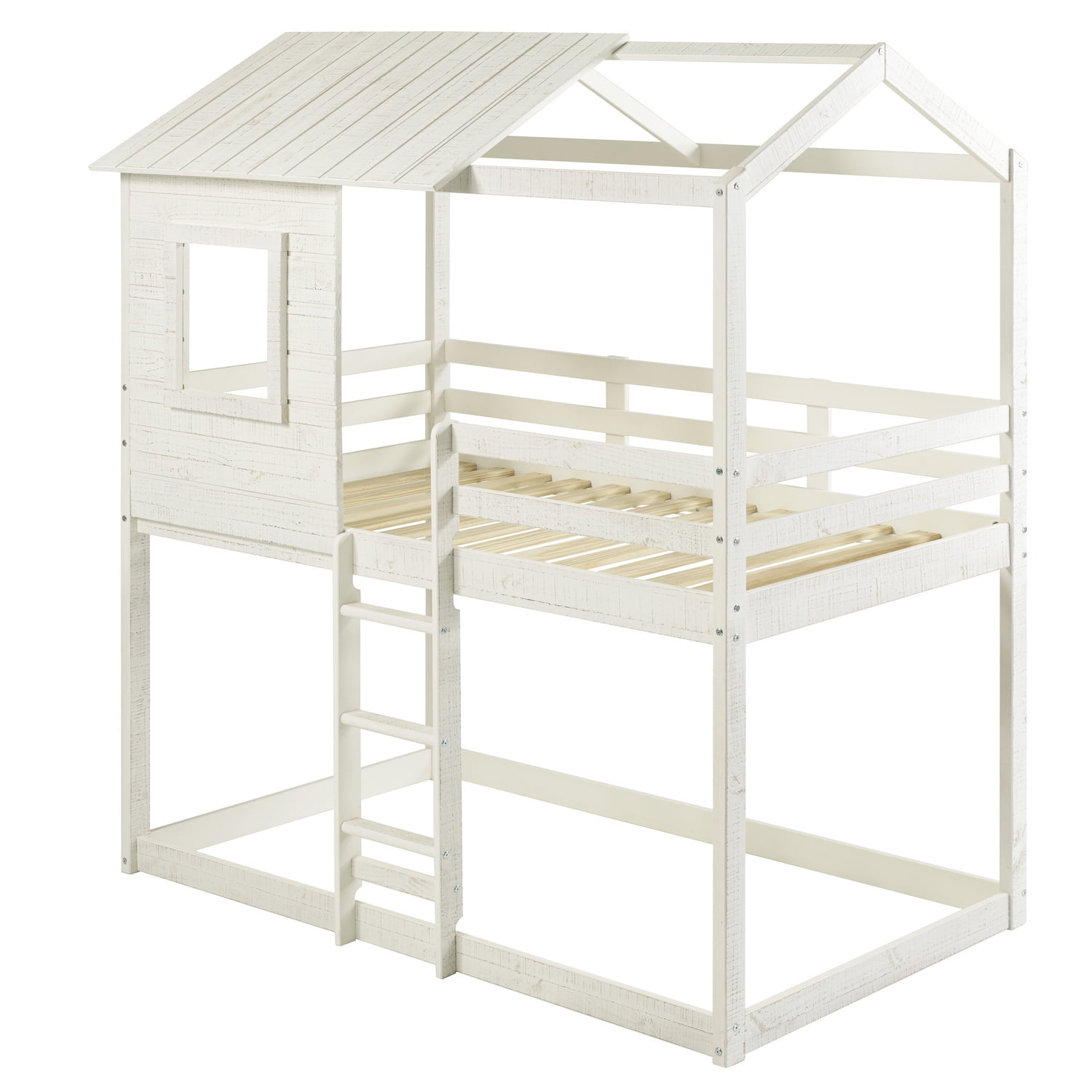 Naomi Home Deer Blind House Bunk Bed Twin Over Twin Bunk Bed for Kids Bunk Beds Playhouse Twin Bunk Bed Wooden Bunk Beds for Kids with Ladder