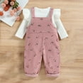 thumbnail image 2 of Zwiiyzr 0-4T Toddler Baby Girl Fall Winter Outfits Ruffle Long Sleeve Shirts Corduroy Suspender Pants Overalls Set Pink, 2 of 9