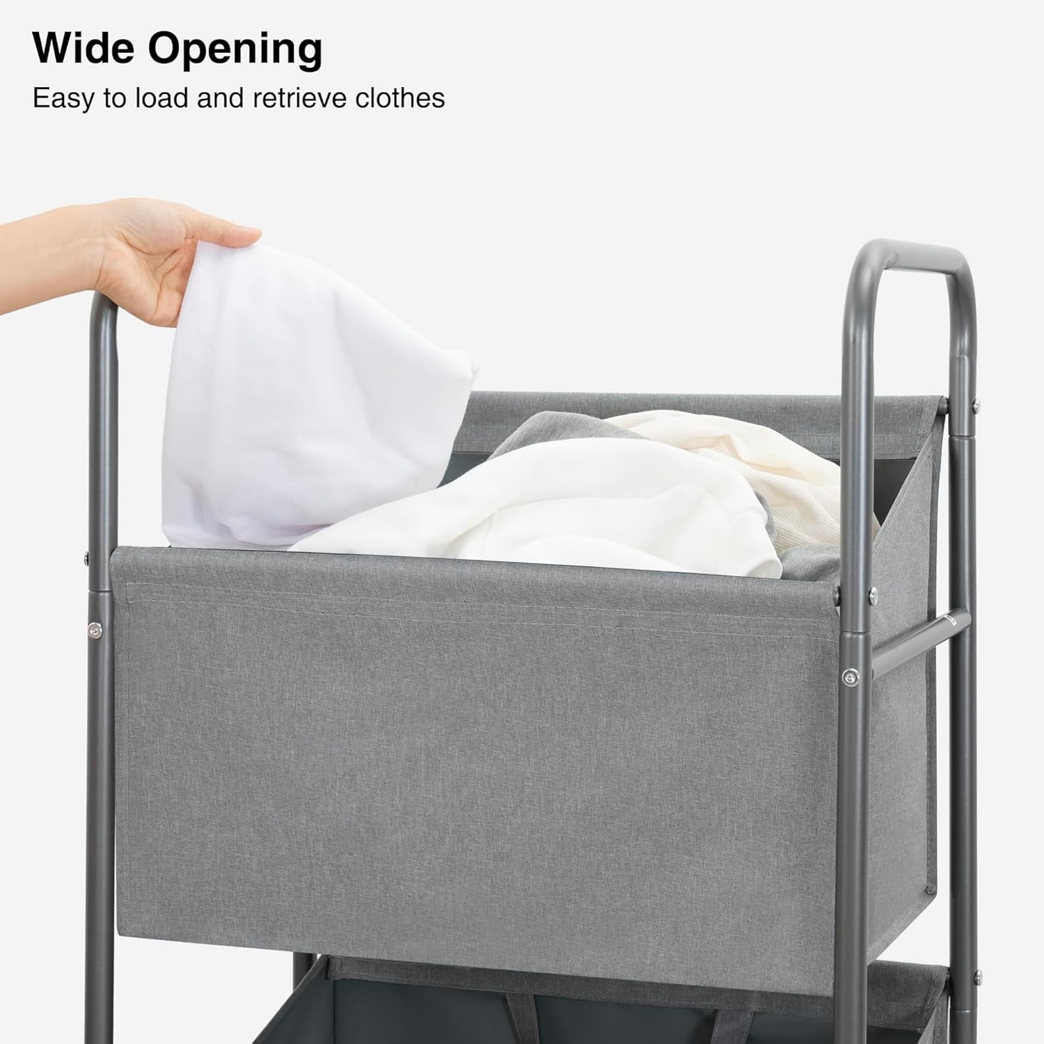 3-Tier Vertical Rolling Laundry Hamper with Removable Bags, 120L Stackable Laundry Sorter Basket, Clothes Hamper with Wheels for Small Spaces, Closet, Bedroom, Bathroom, Laundry Room, Gray