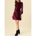 thumbnail image 5 of INSPIRE CHIC Women's Contrast Collar Long Sleeve A-Line Velvet Dress L Wine Red, 5 of 6