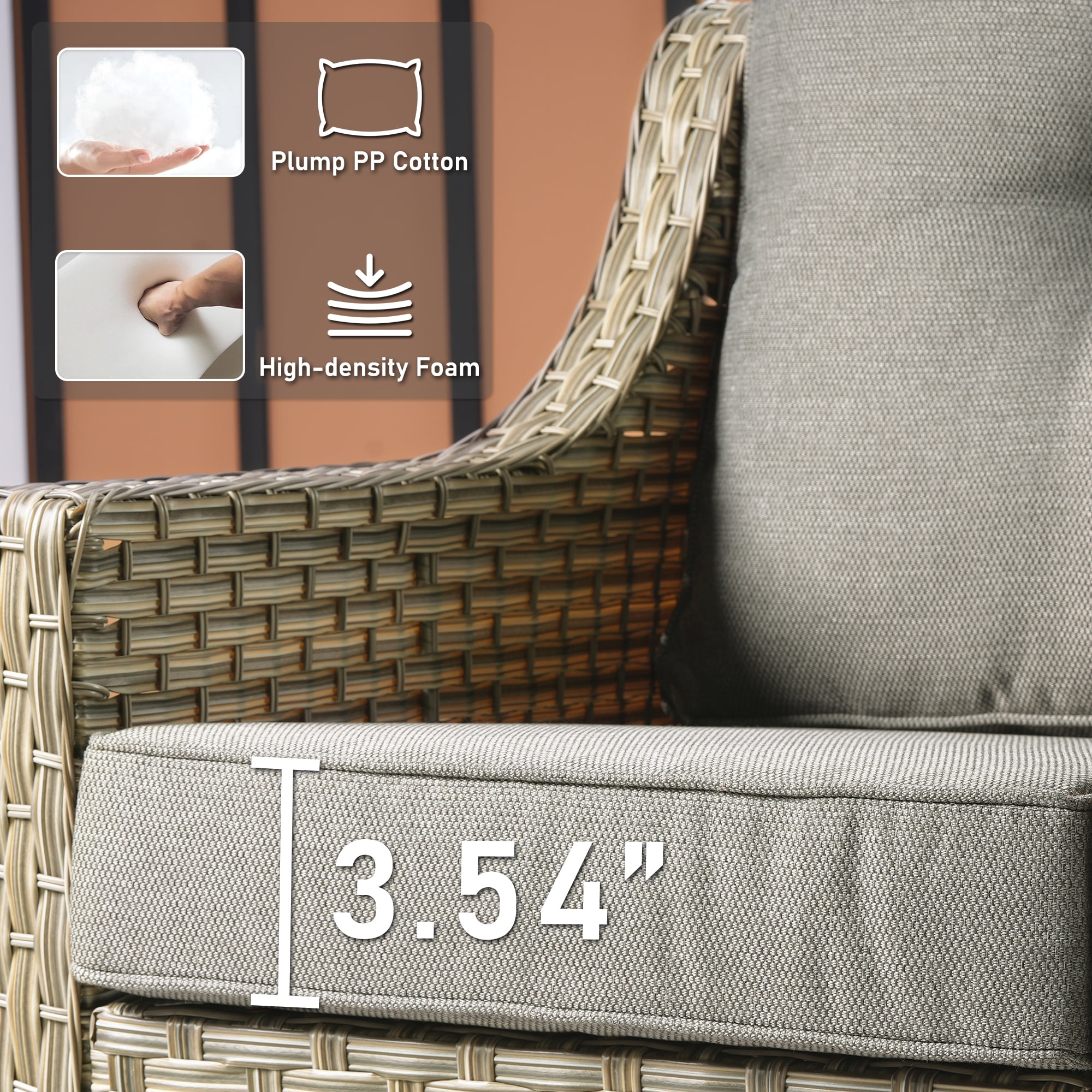XIZZI Outdoor Furniture Patio Furniture Set 5 Piece Patio Conversation Set with Solar Coffee Table,Swivel Rocking Chair,Side Table-Dark Grey
