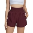 thumbnail image 3 of Satankud Women's High Waisted Running Shorts Mesh Liner Quick Dry Athletic Gym Track Workout Shorts Zip Pocket Wine Size M, 3 of 9