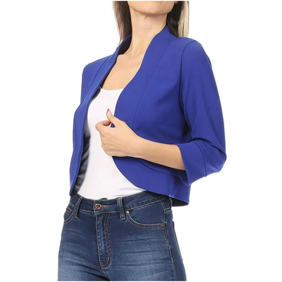 Women's Classic 3/4 Sleeve Bolero Shrug Open Front Cropped Cardigan Plus Size Lightweight Short Blazers for Dresses