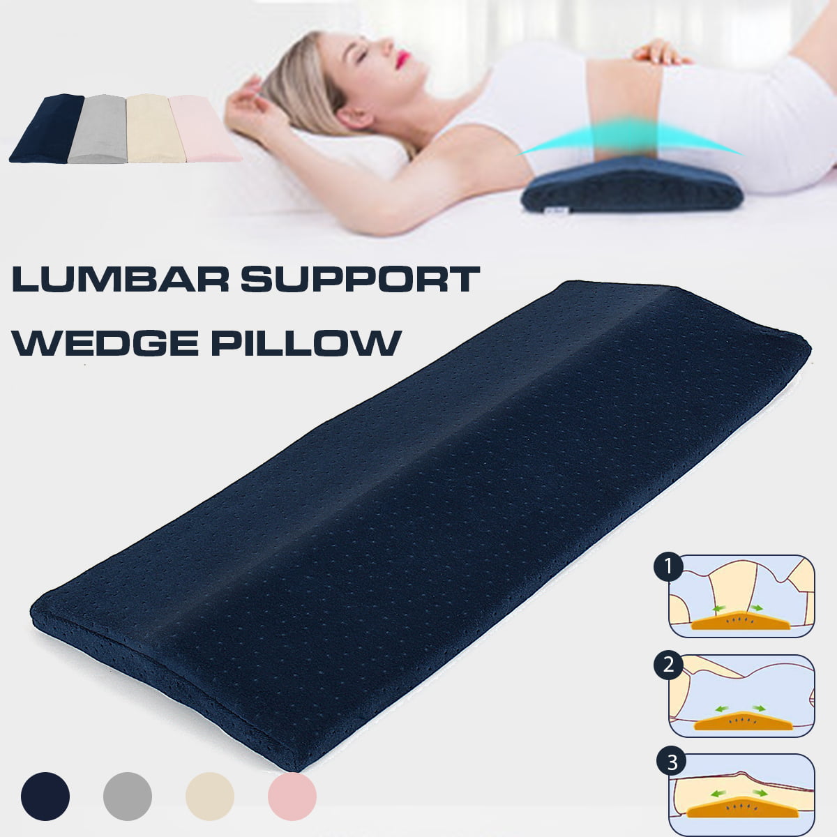 Memory Foam Lumbar Support Pillow Wedge Sleep Bed Cushion Lower Back Pain