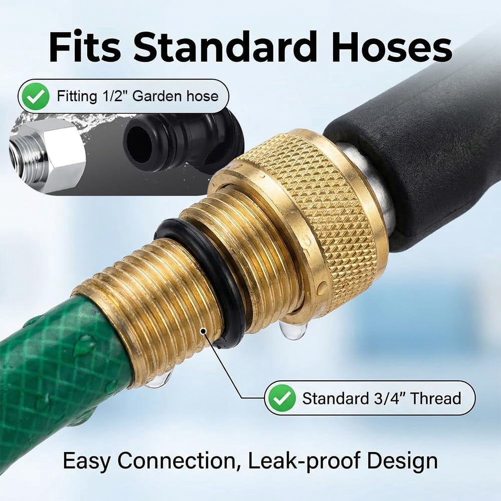 High Pressure Hose Nozzle for Garden: Metal Power Washer Wand Jet Nozzle with 3 Spray Tips - Heavy Duty Brass Connector, Hose Pressure Cleaner for Car, Patio, Driveway, Deck Cleaning