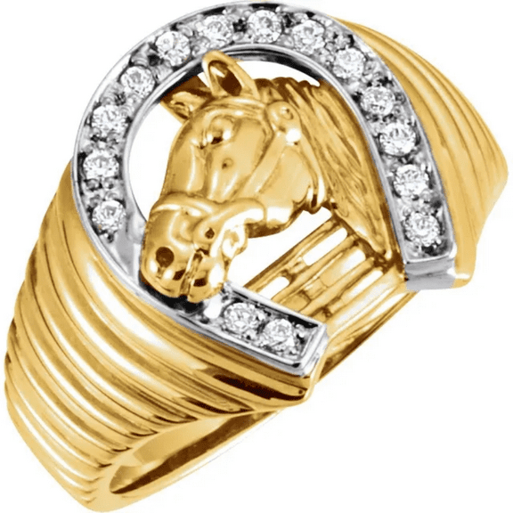 Pompeii Men's 1/3CT Diamond Horseshoe Lucky Ring 10k Yellow Gold (H,I1-I2)