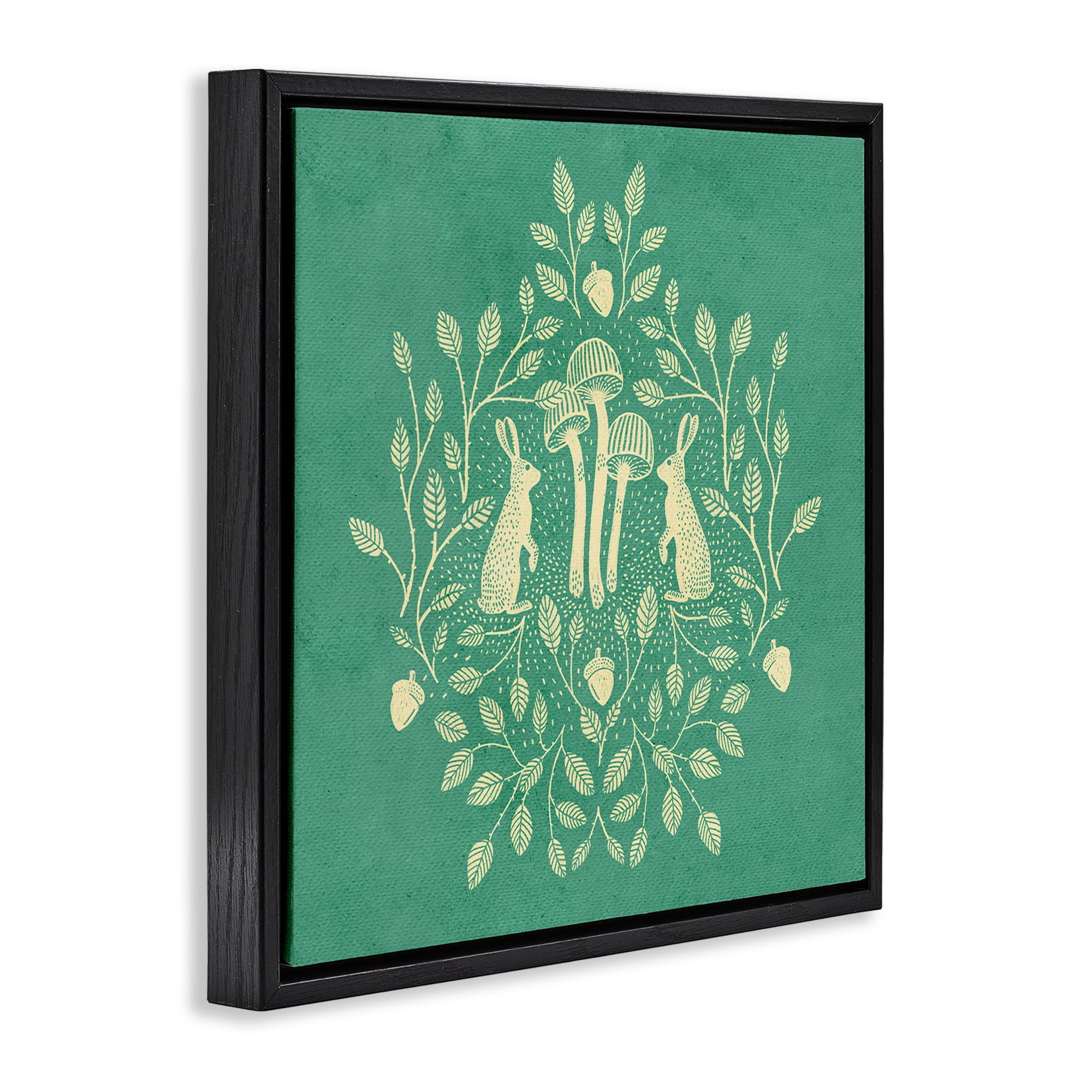 Stupell Industries Turquoise Botanical Rabbits Plants & Flowers Painting Black Floater Framed Canvas Art Print Wall Art, 18 x 18