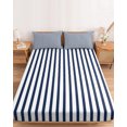 thumbnail image 2 of Queen Size Fitted Sheet Set - Navy Blue Vertical Striped 3 Piece Bedding Sets 16" Deep Pocket Fitted Sheet with 2 Pillowcases, Farmhouse Thin Line Stripes Brushed Microfiber Hotel Luxury Bed Sheets, 2 of 9