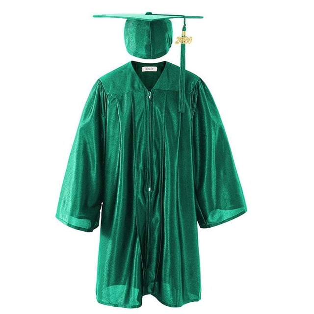Odeerbi 3-12 Años Niños Niñas Vestido de Graduación Y Gorra de Color Sólido Brillante Vestido de Manga Larga de 2 Piezas Para La Ceremonia de Graduación