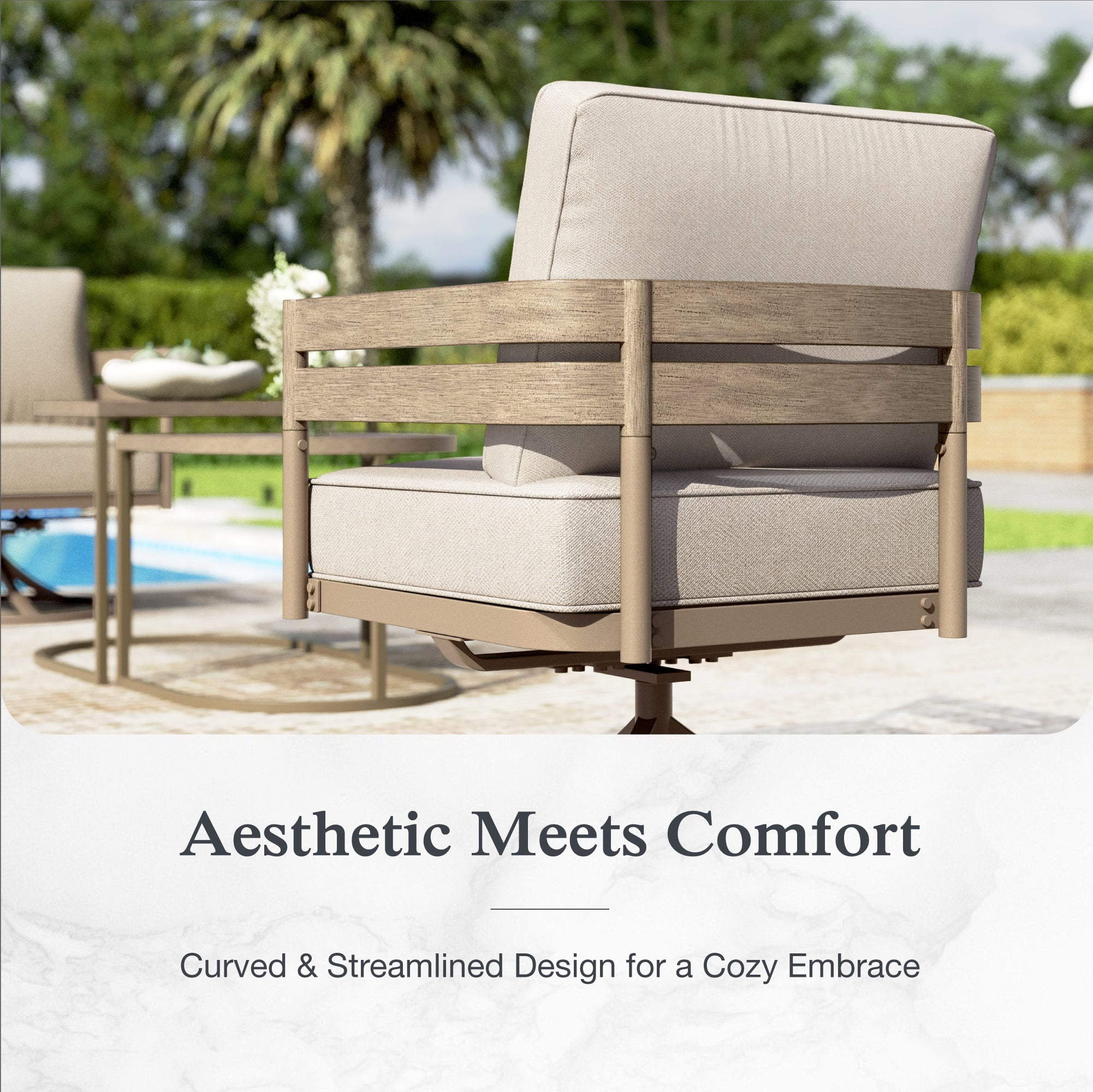 Sophia & William 5 Seat Patio Outdoor Furniture Set Wooden-like Streamlined Conversation Set with Swivel Chairs & Combined Coffee Table, Beige