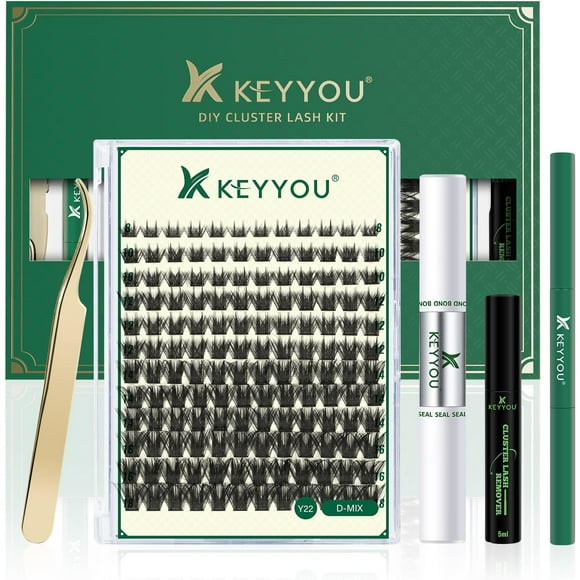 shiyou-DIY Lash Extension Kit 144pcs Lash Clusters Eyelash Extension Kit with Mascara Brush Bond and Seal Lash Remover Lash Applicators Lash Brush Clean Pad for DIY Lash Extensions (Y22 Kit)