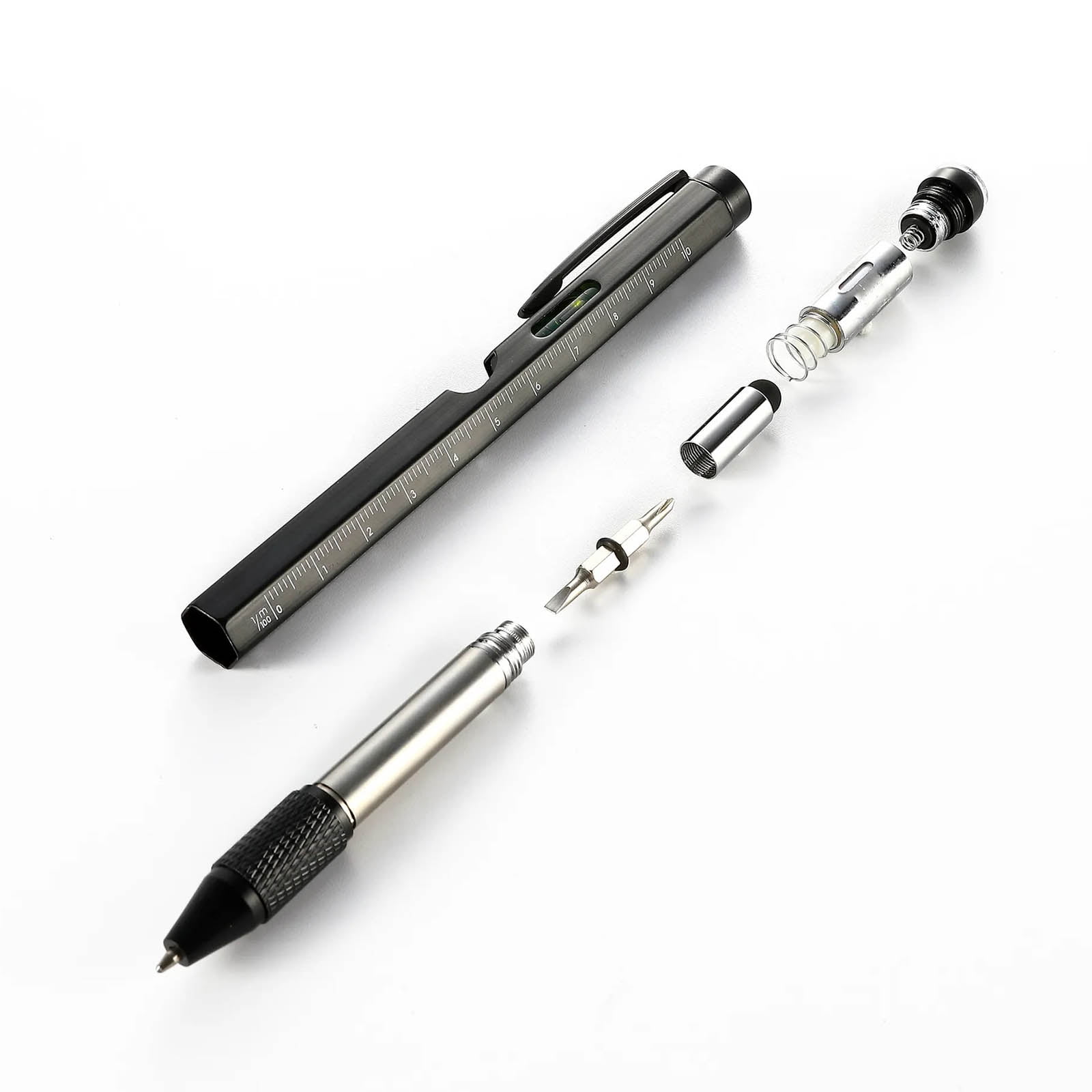 Coollooc One Pen Nine Functions -Christmas Gifts for Men, 9 in 1 Multitool Pen with LED Light, Cool Gadgets, Stocking Stuffers Gifts for Men, White Elephant Gifts for Adults(Black)