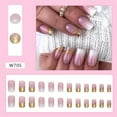 thumbnail image 2 of Ombre French Tip Press on Nails Medium Square Fake Nails Gold Foil Designs Nude White Gradient False Nails Full Cover Glue on Nails Acrylic Coffin Artificial Nails Stick on Nails for Women Girls 24Pc, 2 of 4