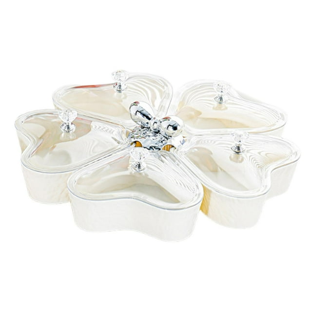 Frutas secas bandeja de nivel de nivel de nivel 360 degree Rotando con la tapa Bandeja de almacenamiento de alimentos Estilínico para nueces frutas secas Bownot blanco