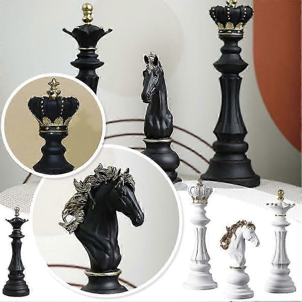 Large Novelty White Chess Statues Knight King Sculpture for Office Arrangement